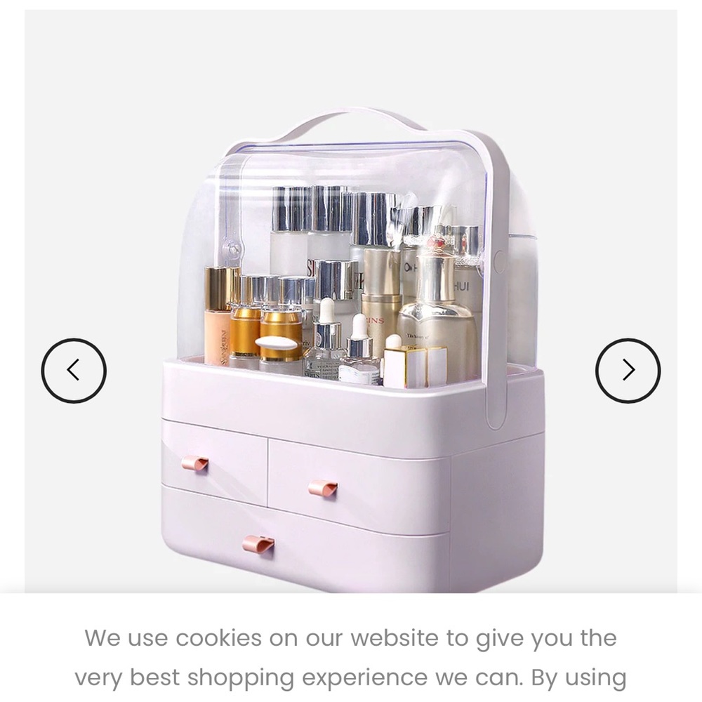 Plastic cosmetic organizer still in original packaging.